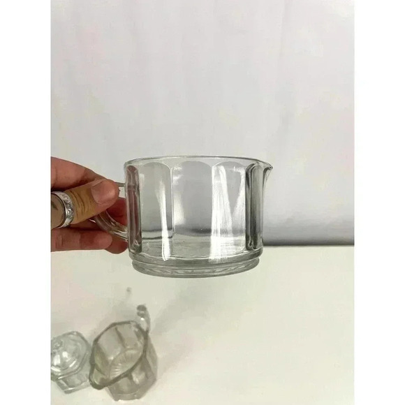 VTG 3 Pc Clear Glass Cup Small Pitcher Jar with Lid Avon Crystal - Picture 15 of 16